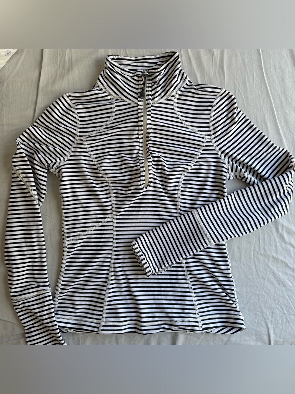 Zella Black & White Striped Half Zip Top